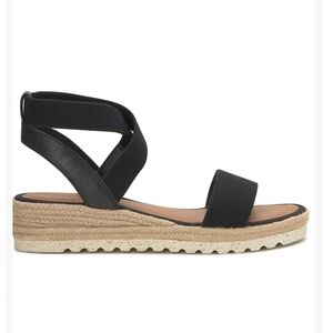 Lucky Brand Thimba Black Espadrille Wedge Sandals with Crisscross Straps
